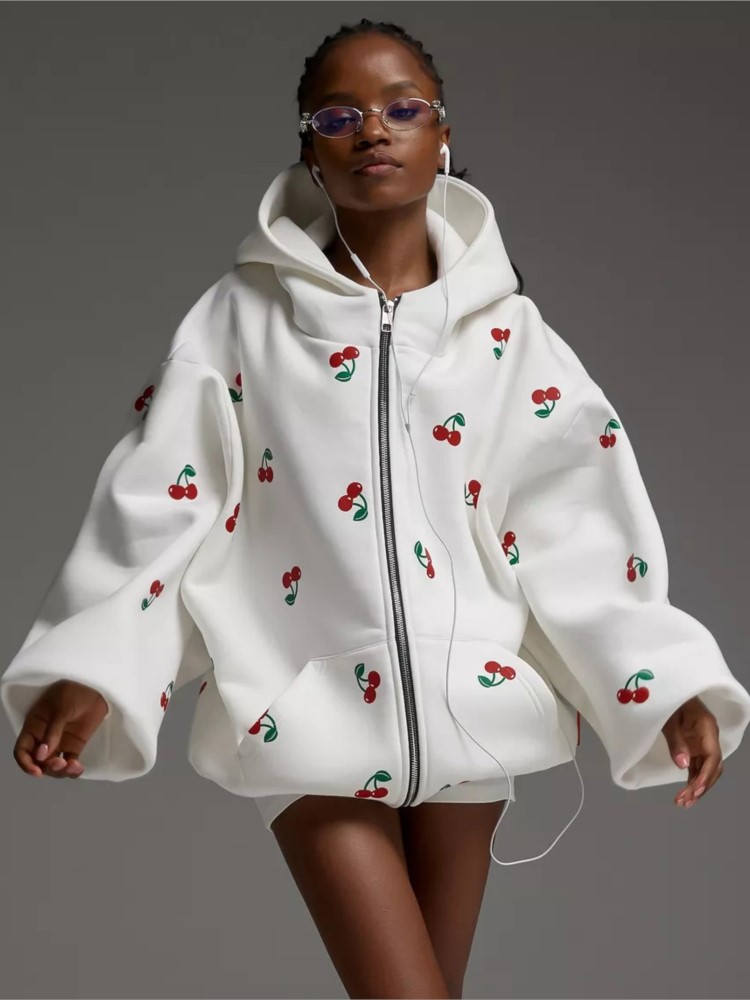 Frauen Kirsche Gedruckt Sweats – Streetwear Brand Hoodie Bewertung und Preis